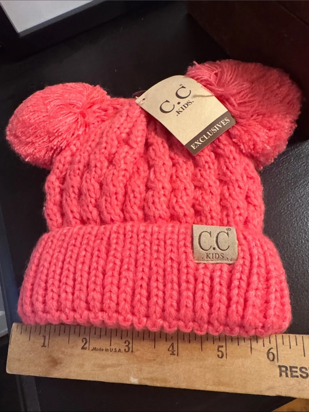 C.c. Kids Coral Pom Beanie Hat - Cute Double Pom Pom Winter Cap XS-S